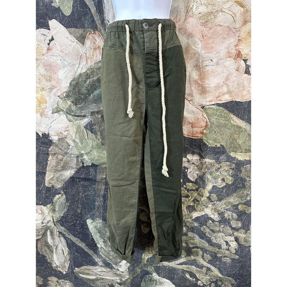 NEW Free People Two Tone Green Button Fly Rope Belt Pants Womens XS